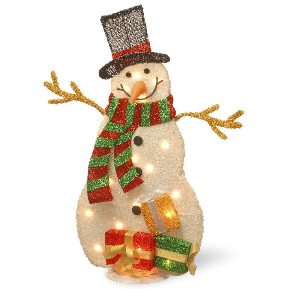 National Tree Pre-Lit 31" Tinsel Snowman, , large