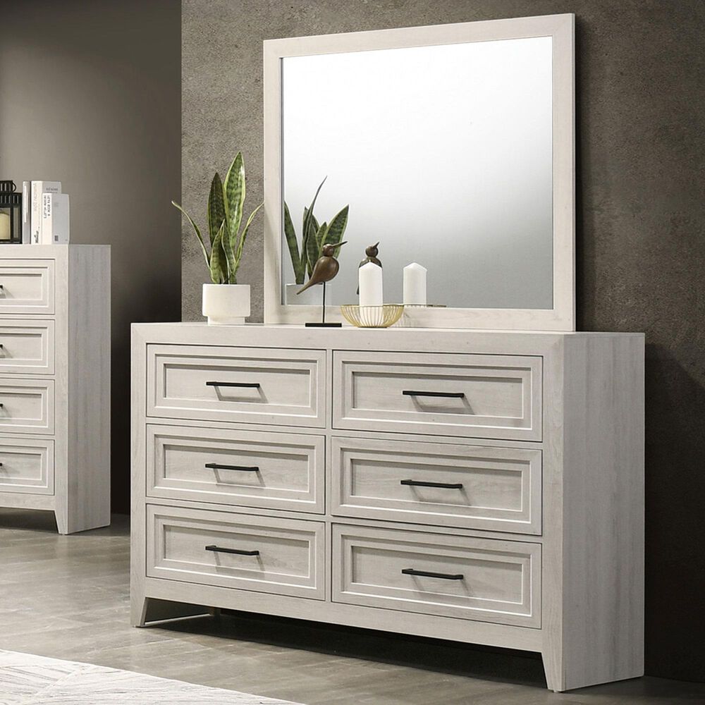 Crown Mark Lorraine 6 Drawer Dresser and Mirror in Antique White, , large