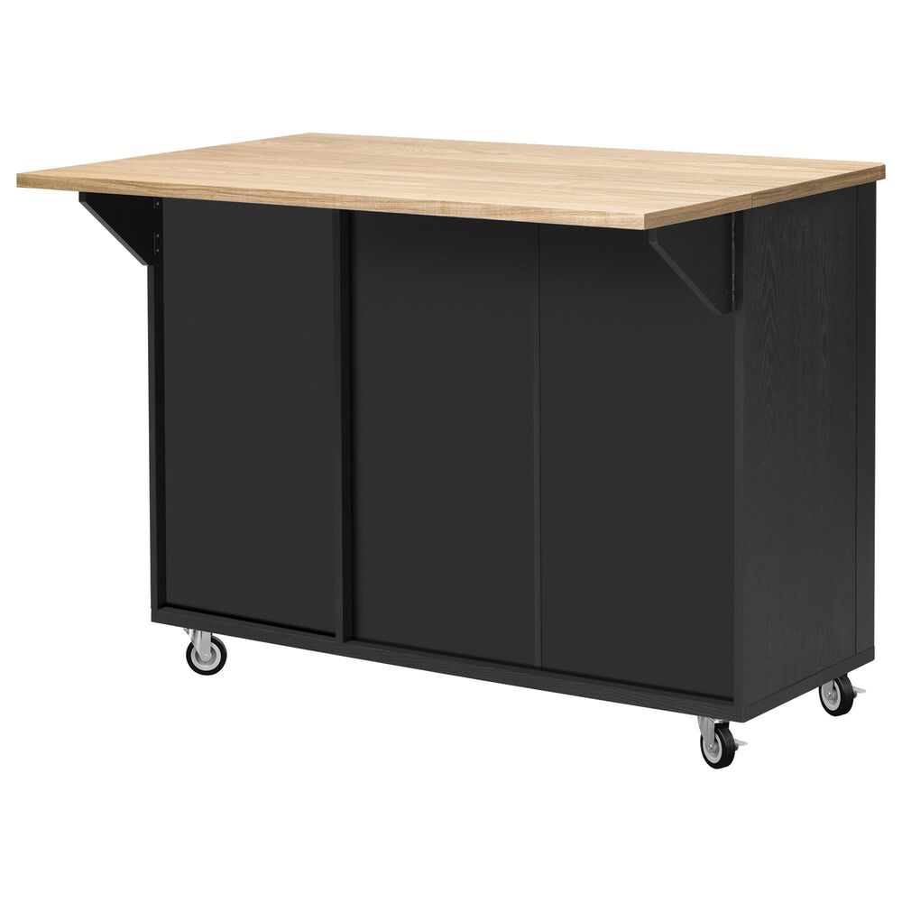 HOMLUX 51" Fluted Kitchen Island with Drop Leaf in Black Ash, , large