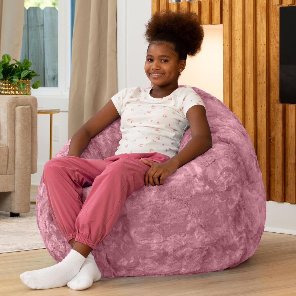 Jaxx Lil' Cuddler Cocoon Jr Kids Faux Fur Bean Bag Lounger in Wild Rose, , large