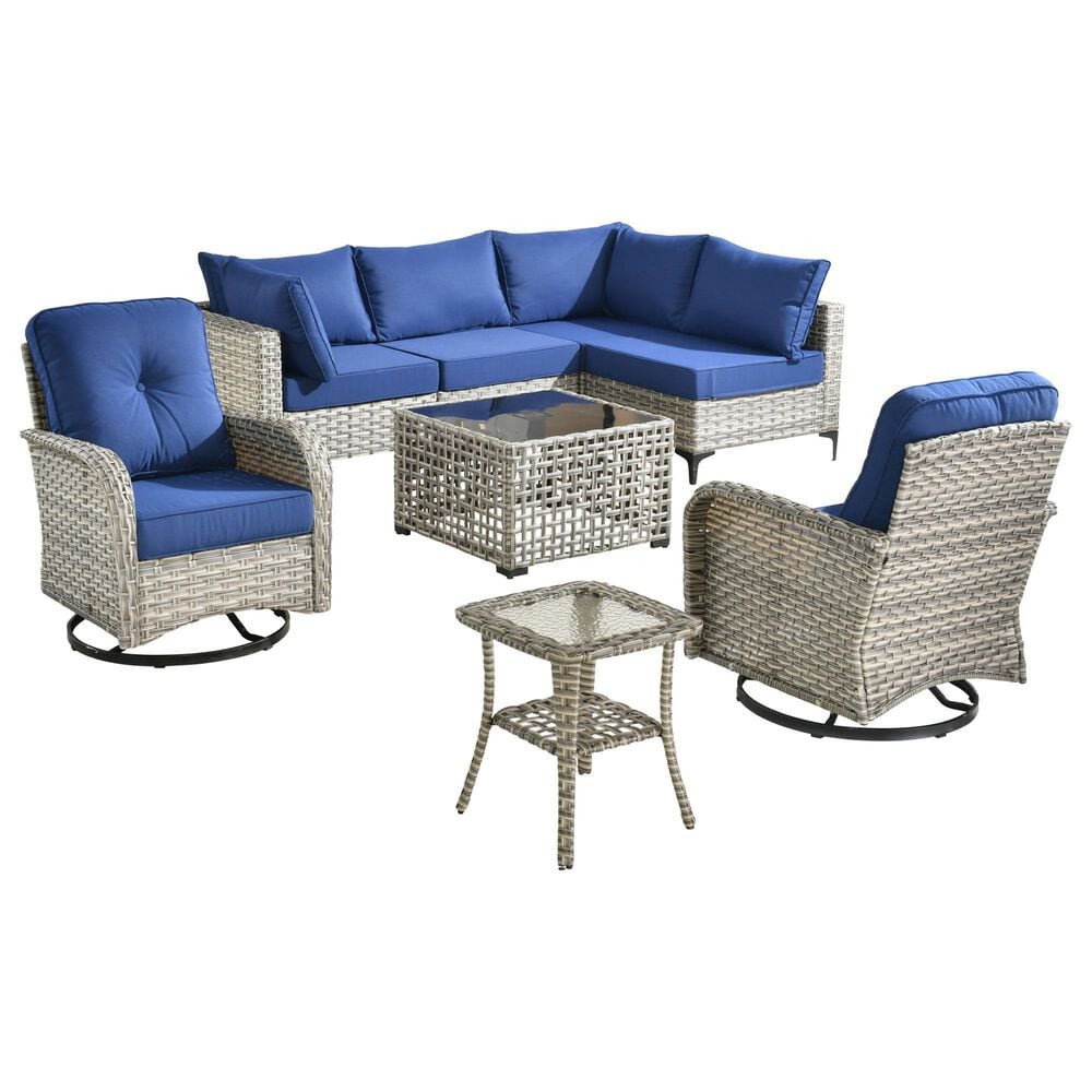 HOMLUX 8-Piece Outdoor Modular Sofa Conversation Set in Navy Blue, , large