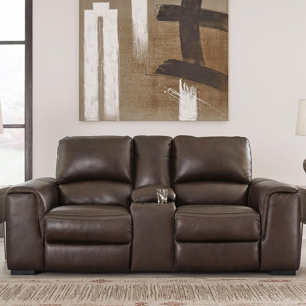 Ashley Alessandro Power Reclining Console Loveseat in Walnut, , large