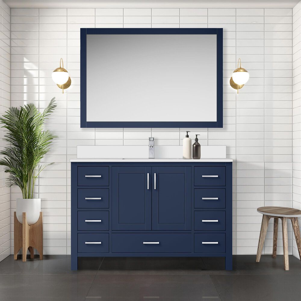 Lexora Home Jacques 48&quot; Single Bathroom Vanity in Navy Blue with 2 cm White Cultured Marble Top and Rectangular Sink, , large
