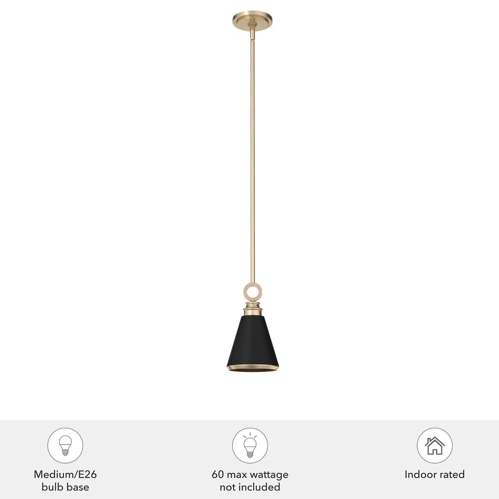 Hunter Klein 6&quot; 1-Light Pendant with Flat Matte Black Shade in Alturas Gold, , large