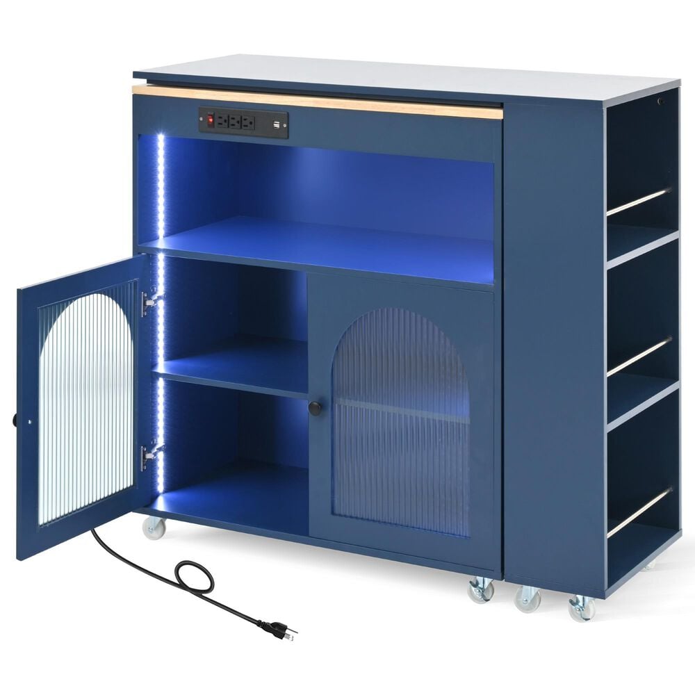 HOMLUX 56" Kitchen Island with Extended Table in Navy Blue, , large