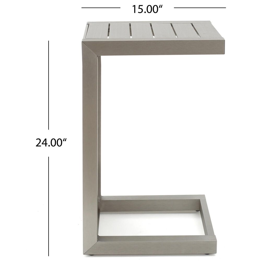 Hearth and Haven Cape Coral C-Shaped Patio Side Table in Silver, , large