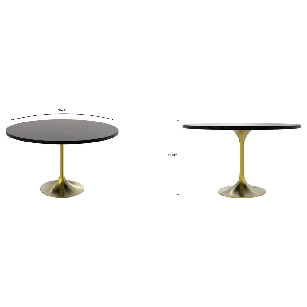 Leisuremod LeisureMod Verve Collection 48 Round Dining Table, Brushed Gold Base with Sintered Stone Grey Top, , large