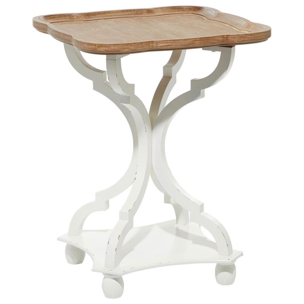 Maple and Jade Accent End Table with Wood Top in Distressed Brown and White, , large