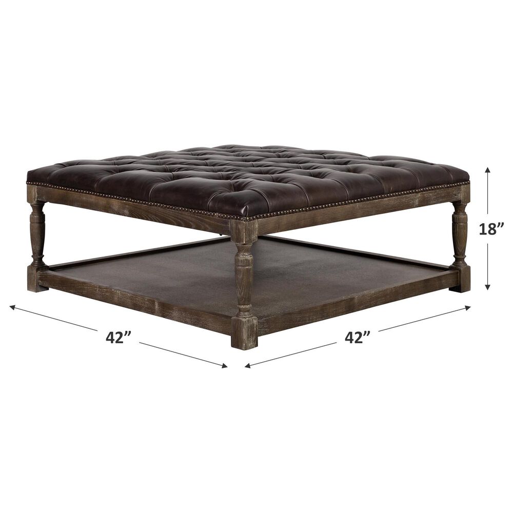 Vintage Furnishings Square Leather Ottoman in Valencia Dark Brown Leather, , large