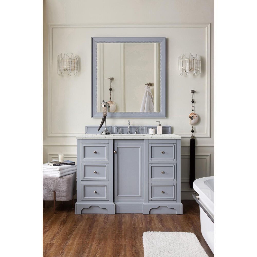 James Martin Vanities De Soto 48&quot; Single Bathroom Vanity in Silver Gray with 3 cm Eternal Jasmine Pearl Quartz Top and Rectangular Sink, , large
