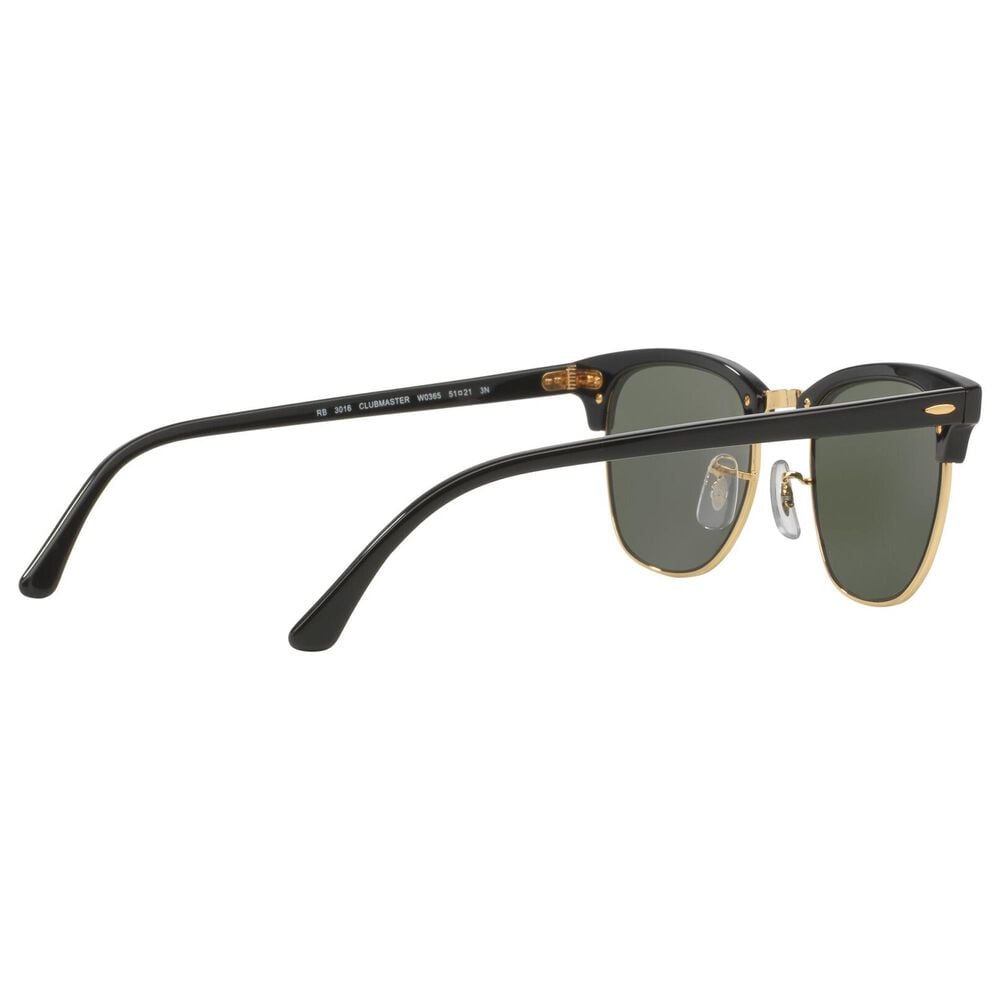 Rayban Glasses Clubmaster Classic Sunglasses with G-15 Green Lenses in Polished Black and Gold, , large