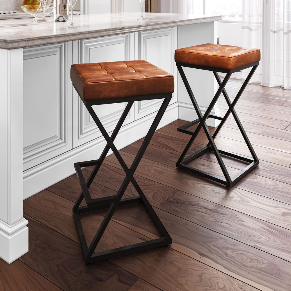 Waltham Brooks Leather Counter Stool in Saddle, , large