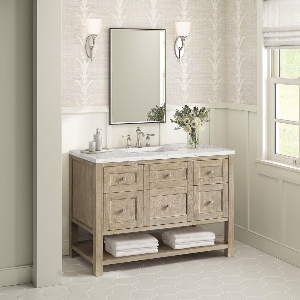 James Martin Vanities Breckenridge 48&quot; Single Vanity in Whitewashed Oak with 3 cm Ethereal Noctis Quartz Top, , large