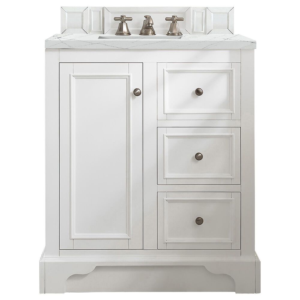 James Martin Vanities De Soto 30" Single Bathroom Vanity in Bright White with 3 cm Ethereal Noctis Quartz Top and Rectangular Sink, , large