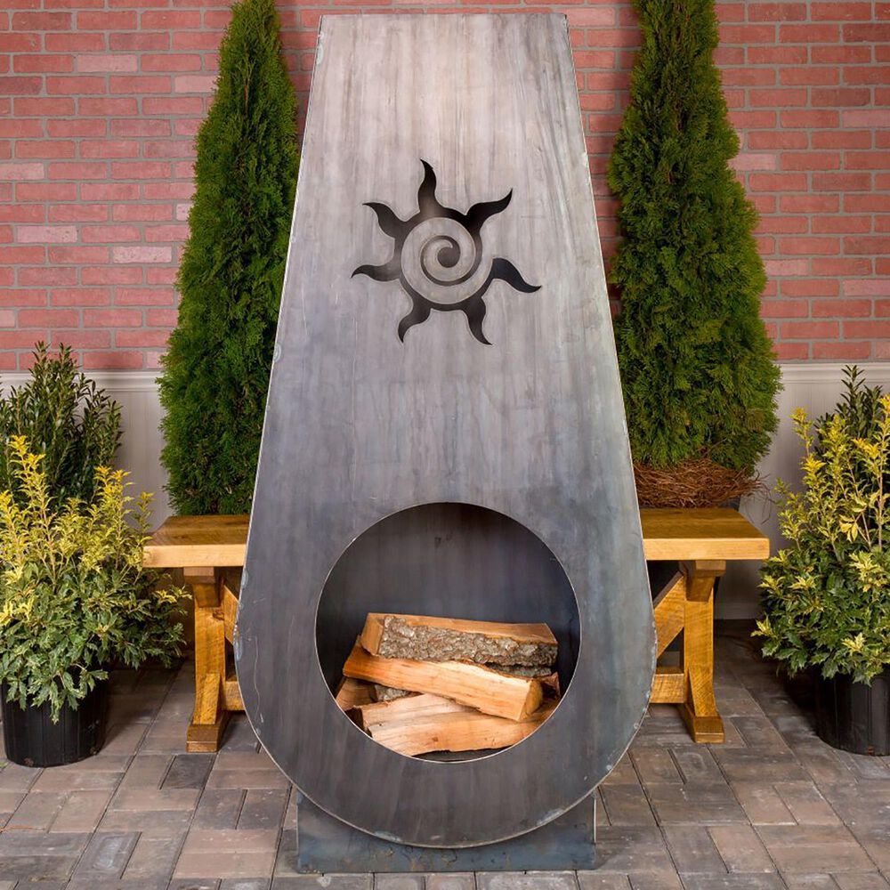 Napa East Collection Suns Fire Steel Outdoor Fireplace in Raw Steel, , large