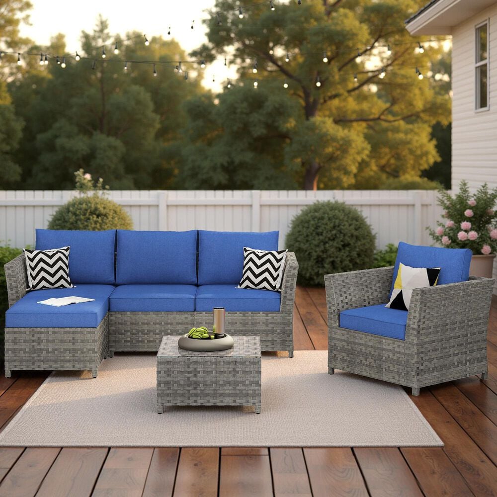 HOMLUX 6-Piece Patio Conversation Set in Navy Blue, , large