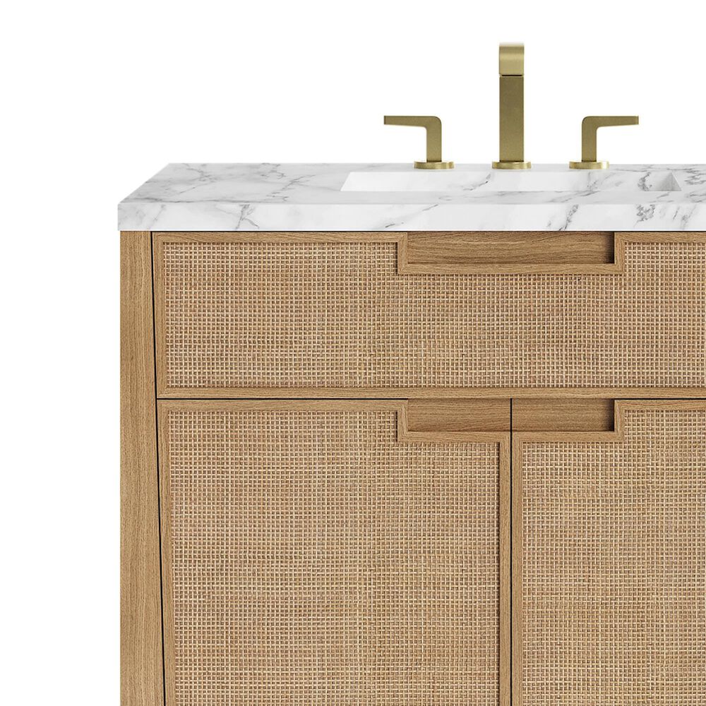 James Martin Vanities Solene 36&quot; Single Bathroom Vanity in Seaside Oak with 3 cm Carrara White Marble Top and Rectangular Sink, , large