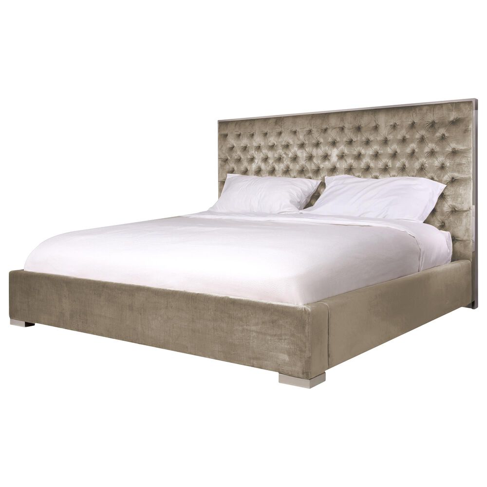 Safavieh Chester King Upholstered Button Tufted Bed in Champagne, , large
