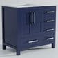 Lexora Home Jacques 36" Left Offset Single Bathroom Vanity in Navy Blue with 2 cm White Cultured Marble Top and Rectangular Sink, , large