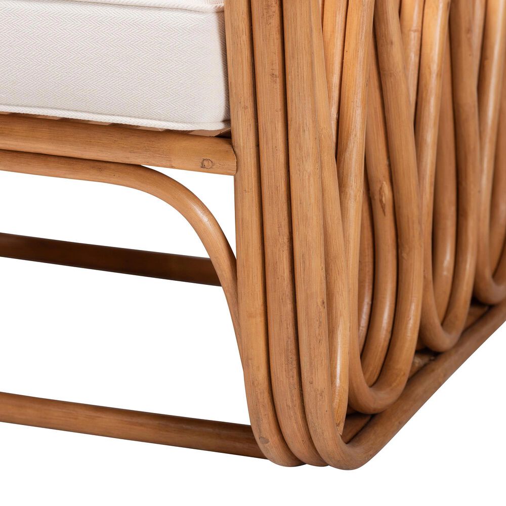Baxton Studio Tiramisu Arm Chair with Light Honey Rattan in White, , large