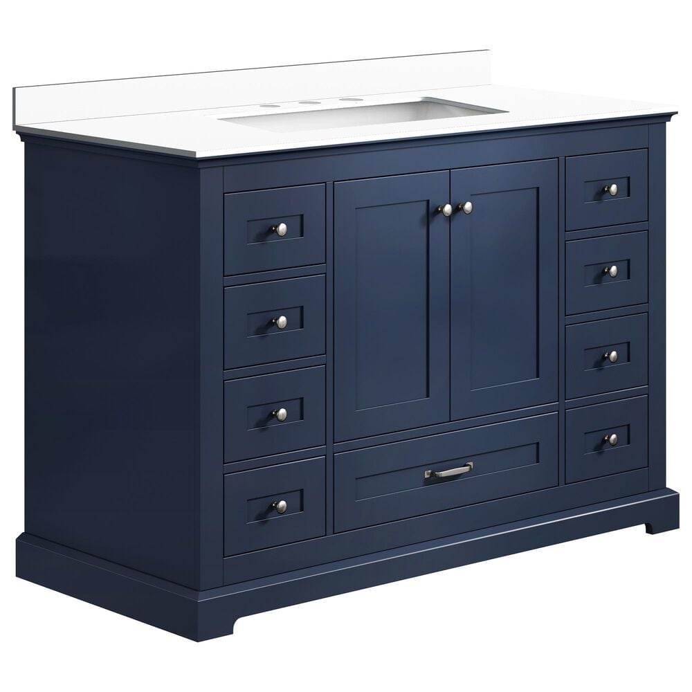 Lexora Home Dukes 48" Single Bathroom Vanity in Navy Blue with 2 cm White Quartz Top and Rectangular Sink, , large