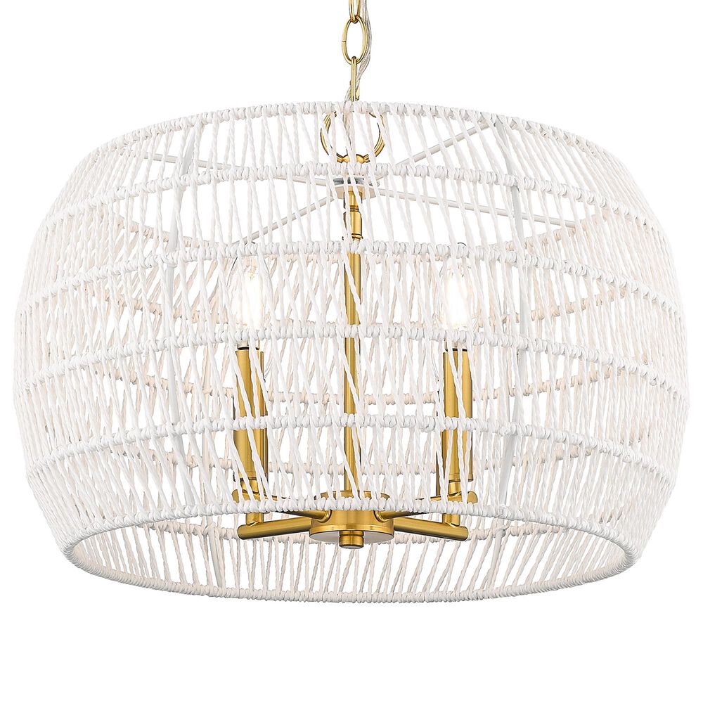 Golden Lighting Ellie 4-Light Chandelier with Bleached White Raphia Rope Shade in Modern Brushed Gold, , large