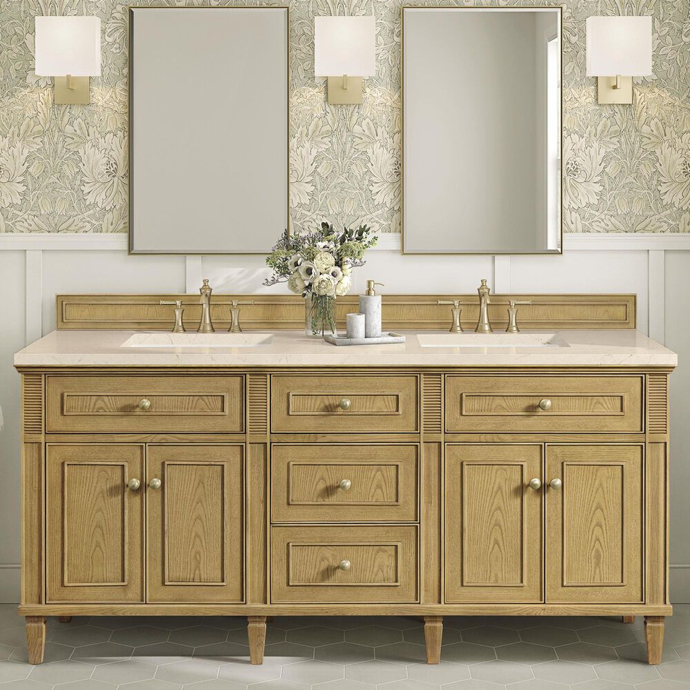 James Martin Vanities Lorelai 72&quot; Double Vanity in Light Natural Oak with 3 cm Eternal Marfil Quartz Top, , large