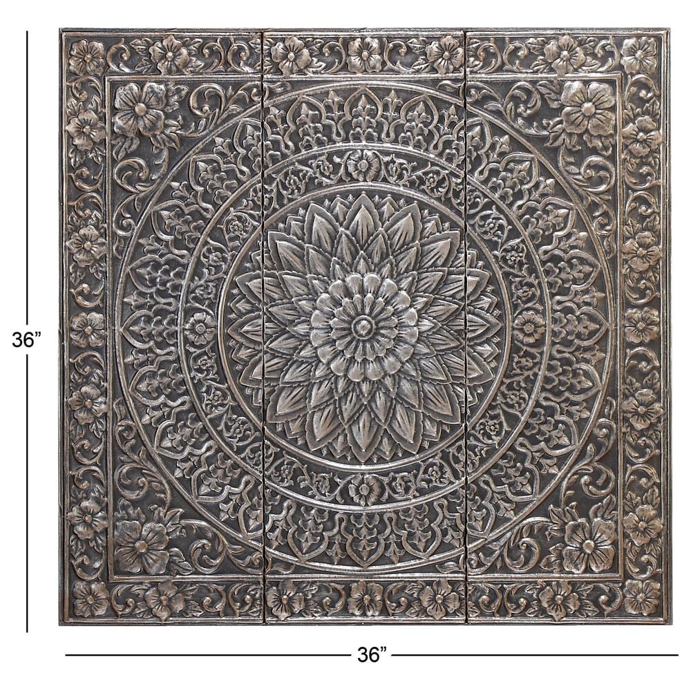 Maple and Jade 36&quot; x 36&quot; Square Floral Embossed Scroll Home Wall Decor in Satin Silver, , large