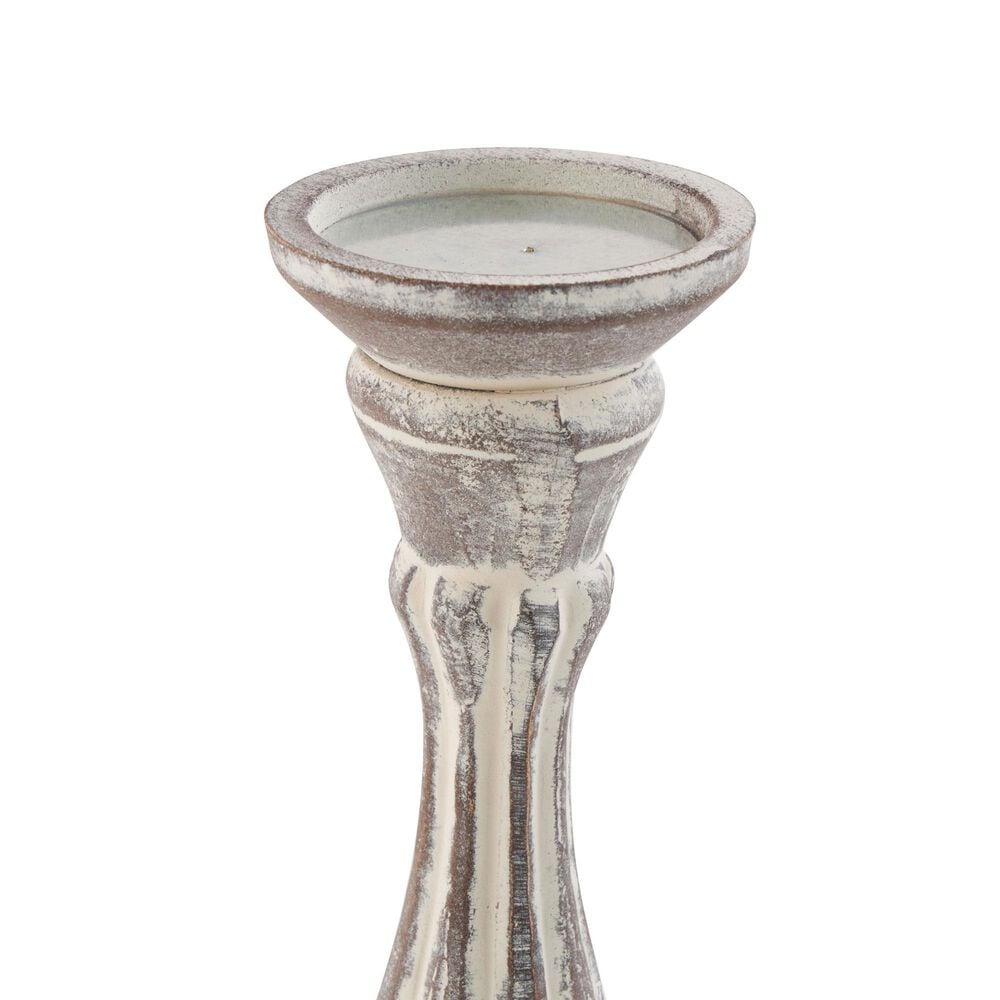 Maple and Jade Turned Pillar Decorative Candle Holder in Washed Brown &#40;Set of 3&#41;, , large