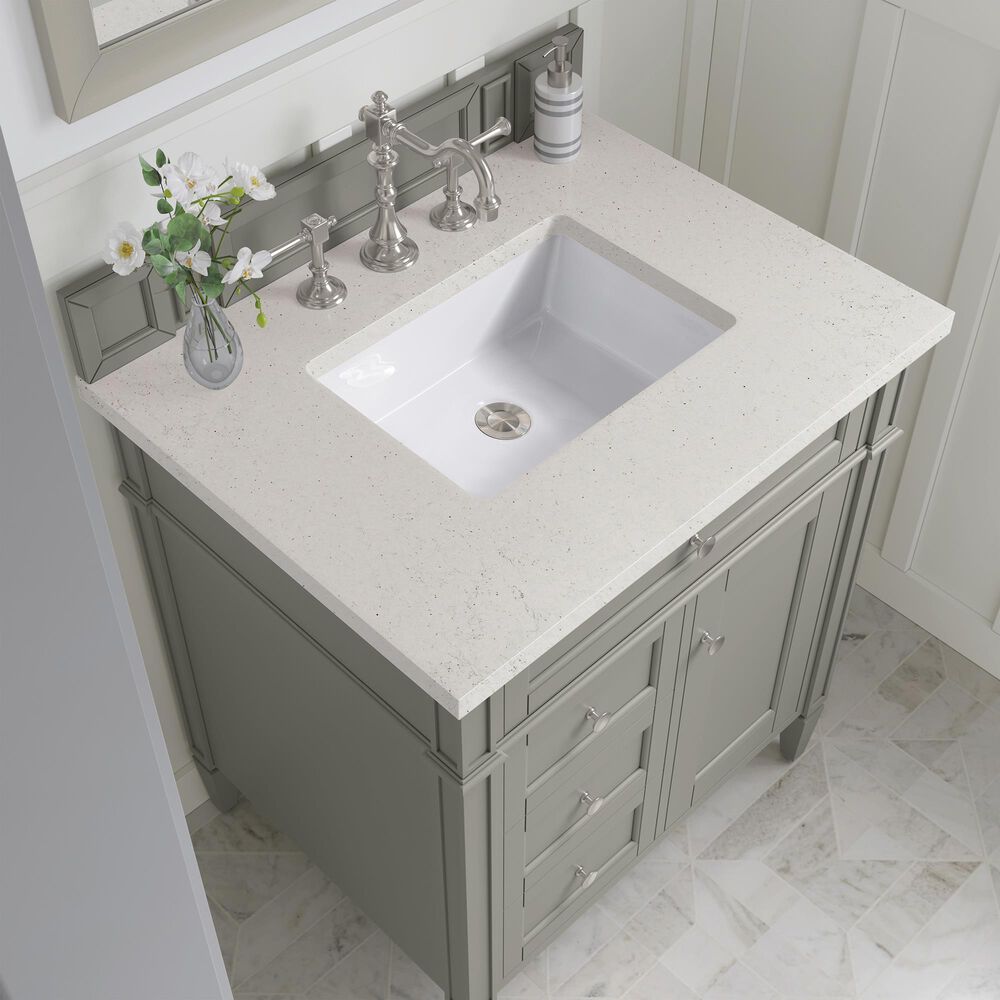 James Martin Vanities Brittany 30&quot; Single Bathroom Vanity in Urban Gray with 3 cm Lime Delight Quartz Top and Rectangular Sink, , large