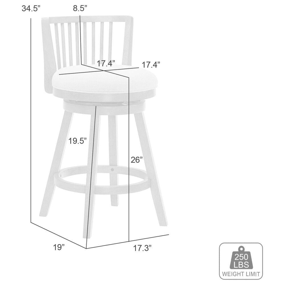 Armen Living Harper 26" Swivel Counter Height Stool in Matte White, , large