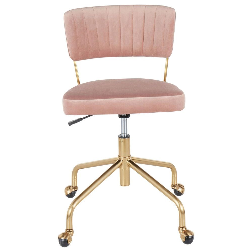 Lumisource Tania Task Chair with Pink Velvet Cushion in Gold, , large