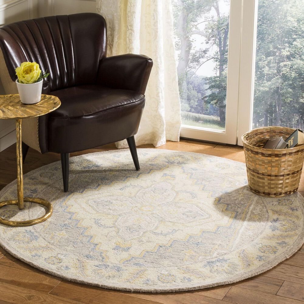 Safavieh Micro-Loop 5&#39; Round Beige and Grey Area Rug, , large