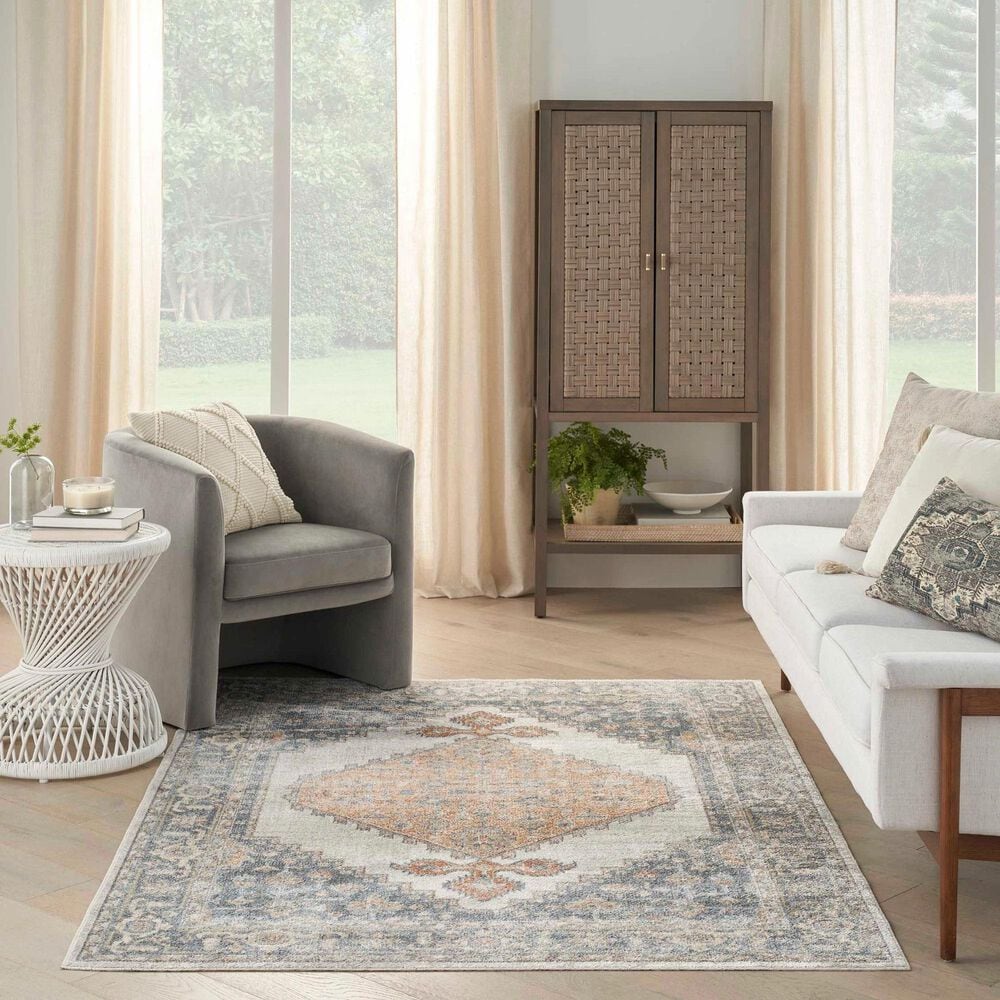 Nourison Astra Machine Washable 5&#39;3&quot; x 7&#39; Grey and Gold Area Rug, , large