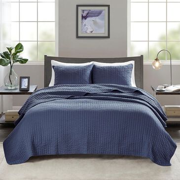 Hampton Park Keaton 3-Piece California King Reversible Quilt Set in Navy, , large
