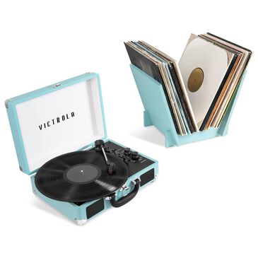 Victrola Journey+ Bluetooth Suitcase Record Player with Matching Record Stand in Turquoise, , large