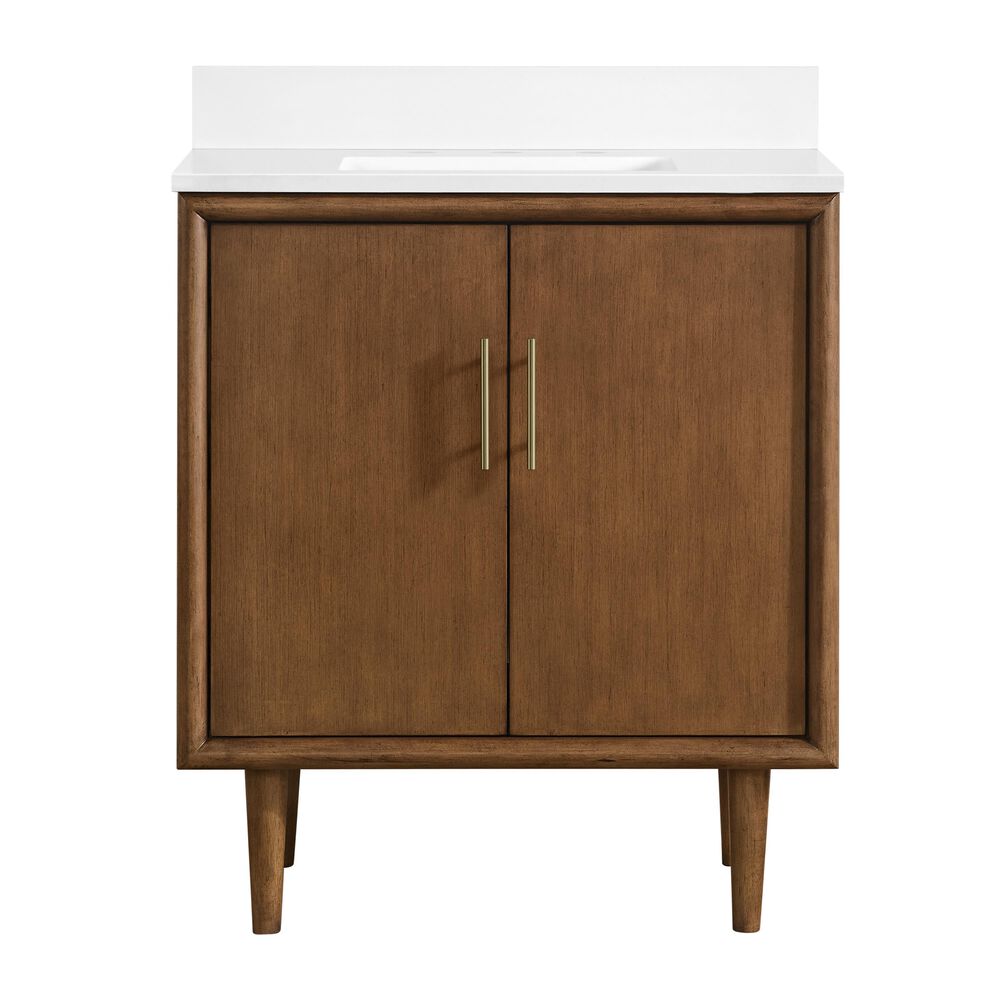 37B Mertola 30" Single Bathroom Vanity Cabinet in Dark Maplewood with White Composite Stone Top and Backsplash, , large