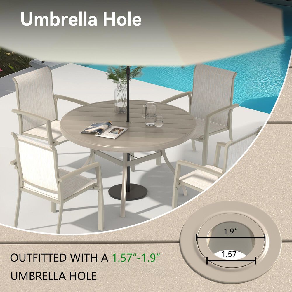 Hearth and Haven Outdoor 53" Round Dining Table with Umbrella Hole in Sandstone - Table Only, , large