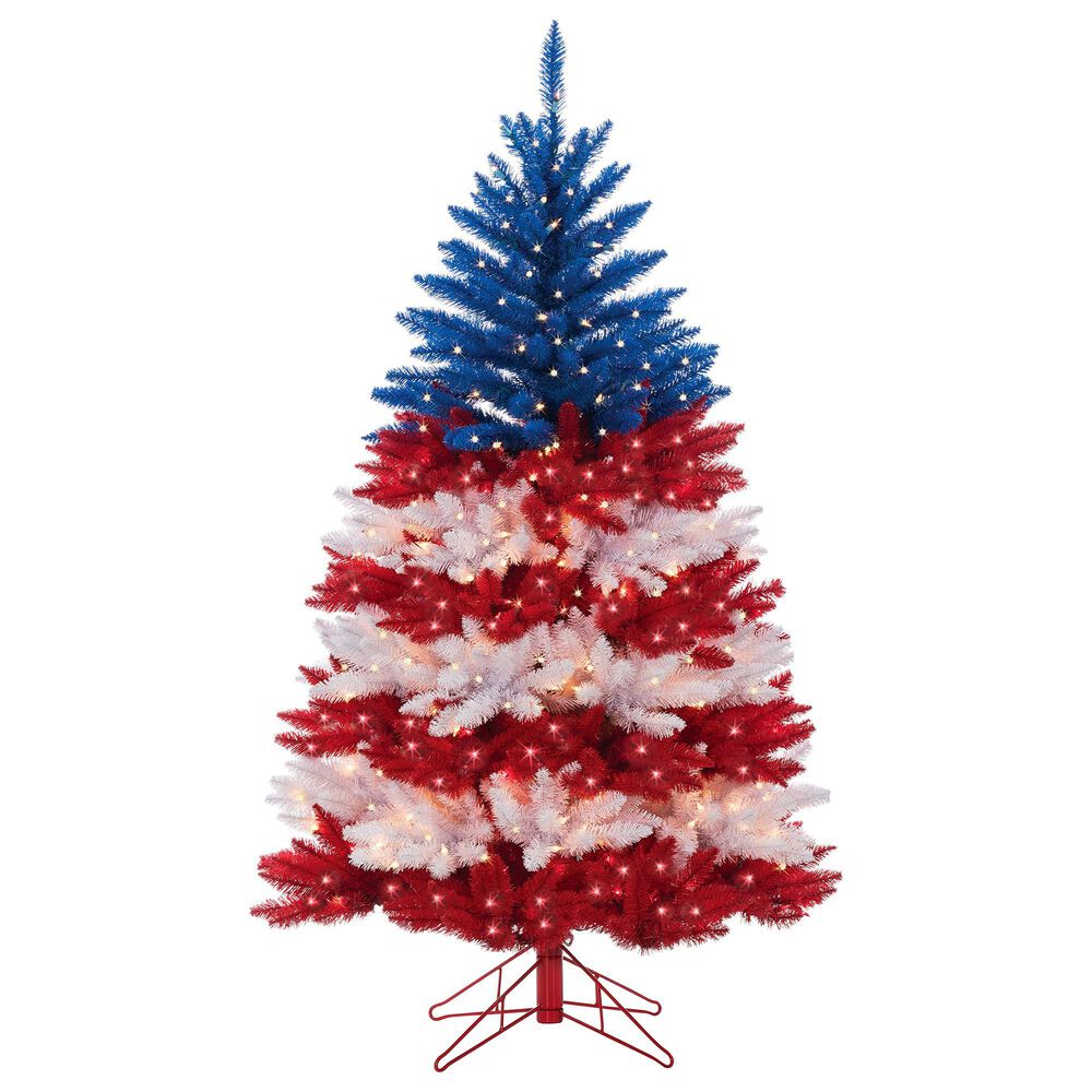 The Gerson Company 5" Patriotic American Tree with White Light in Red, White and Blue, , large