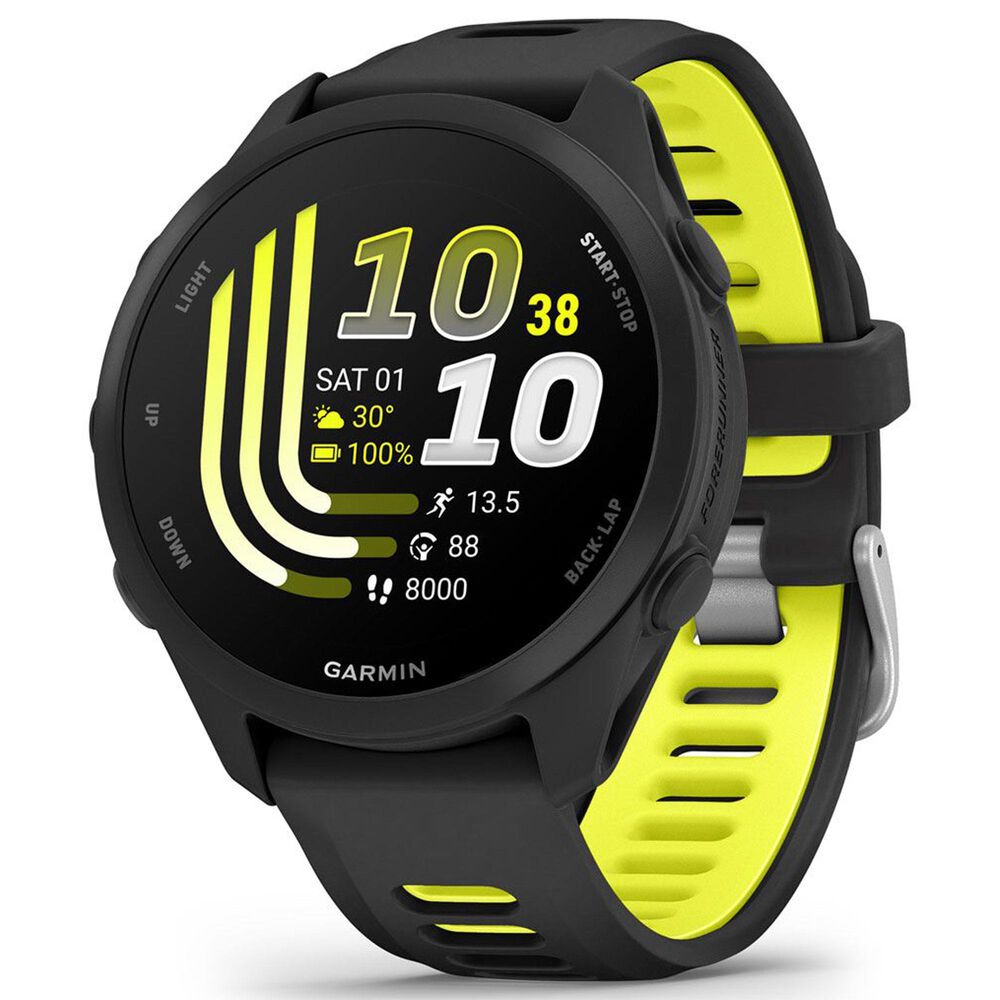 Garmin Forerunner 170 Smartwatch 42mm Black Case with Black and Amp Yellow Silicone Band, , large