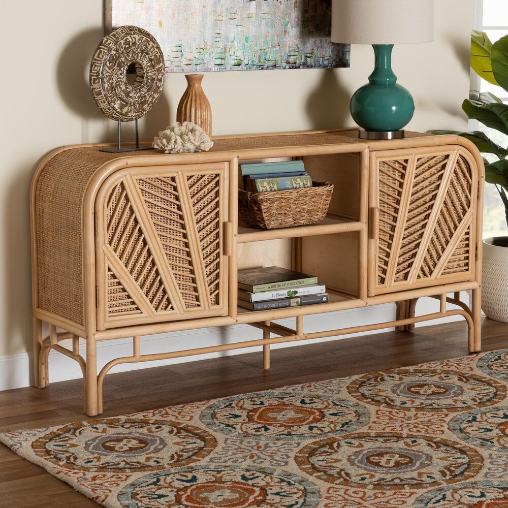 Baxton Studio Carabella 2-Door Rattan Storage Cabinet in Natural, , large