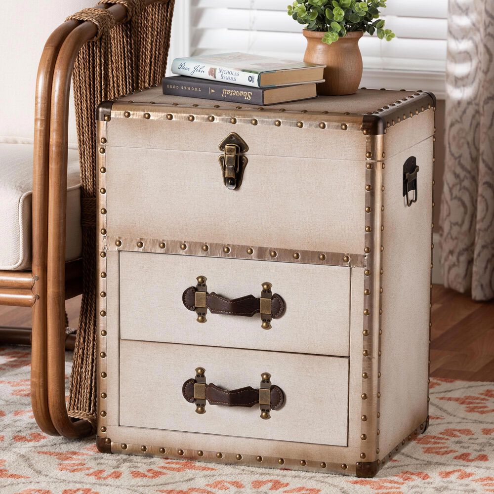 Baxton Studio Agatha 2-Drawer Storage Trunk in Beige, , large