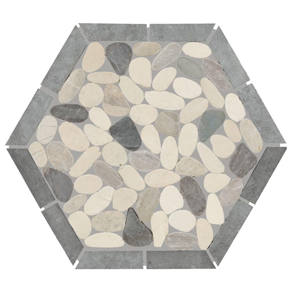 Dal-Tile Pebble Oasis Harbor 12" x 10" Framed Hexagon Natural Stone Mosaic Sheet, , large