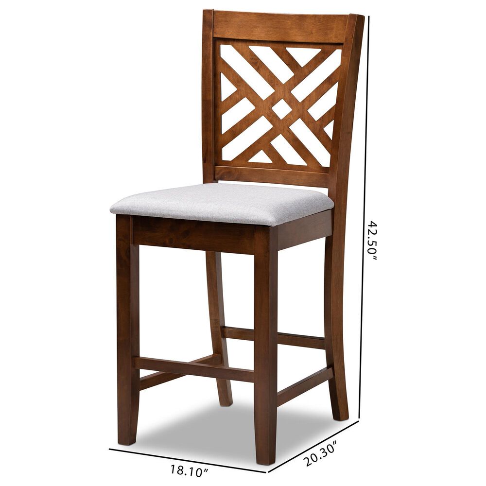 Baxton Studio Caron Counter Height Pub Chair with Grey Cushion in Walnut Brown (Set of 2), , large