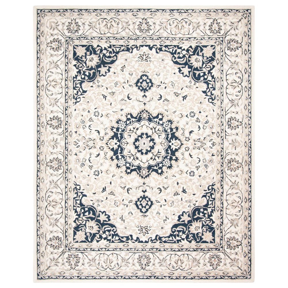 Safavieh Micro-Loop Oriental 8" x 10" Ivory and Navy Area Rug, , large