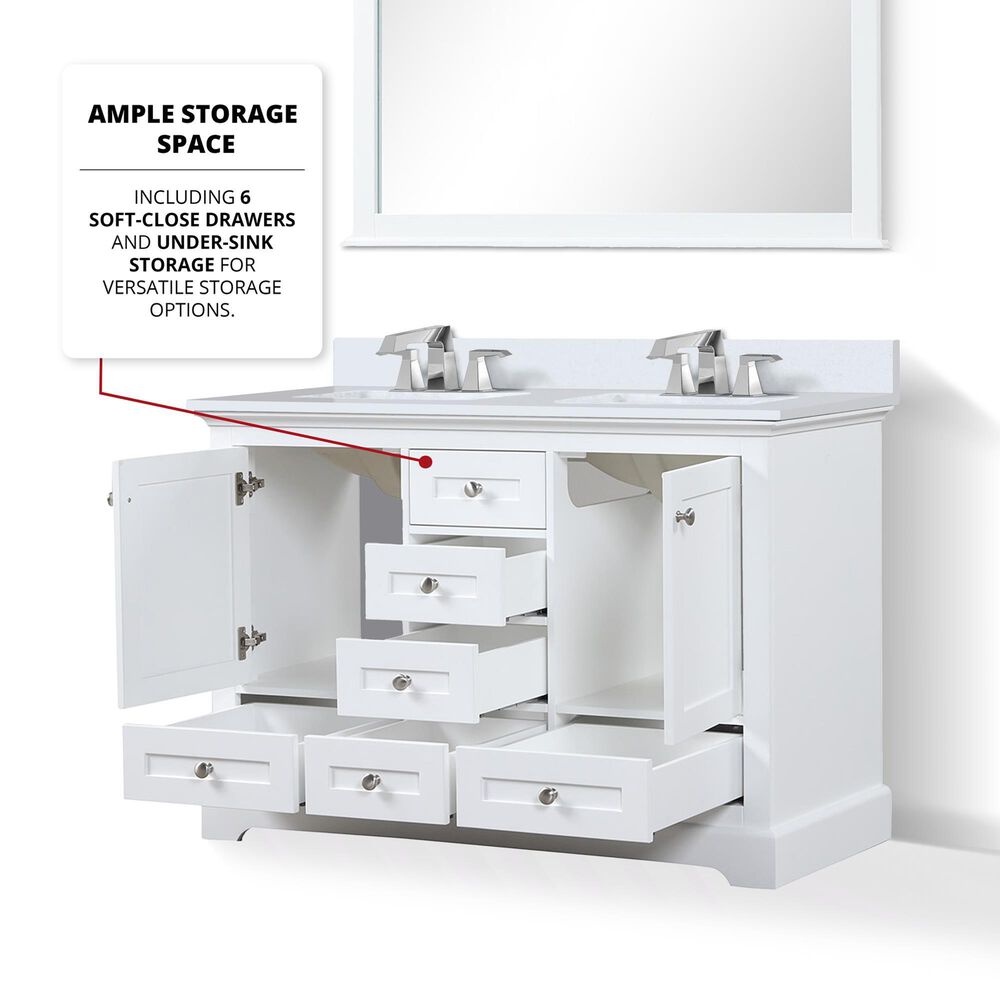 Lexora Home Dukes 48&quot; Double Bathroom Vanity in White with 2 cm White Cultured Marble Top and Rectangular Sinks, , large
