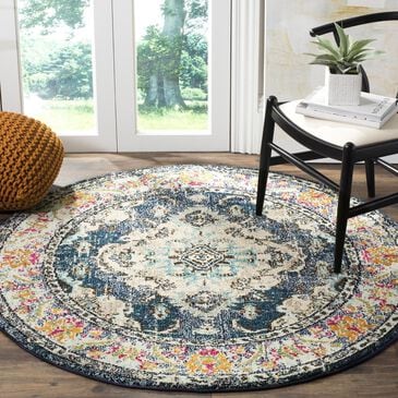 Safavieh Monaco MNC243N-3R 3" Round Navy/Light Blue Area Rug, , large