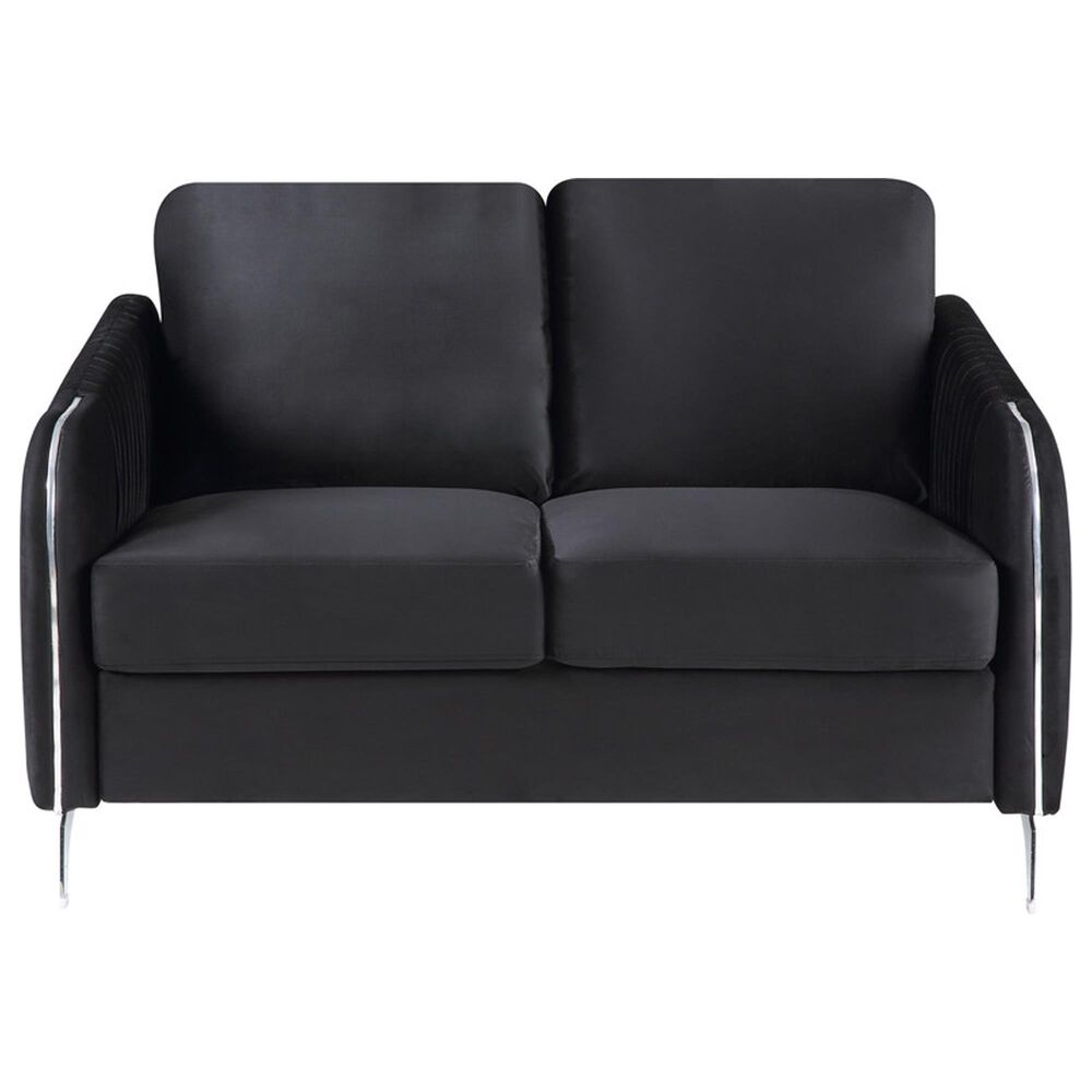 HOMLUX 54" Stationary Modern Loveseat with Quilted Cushions in Black Velvet, , large