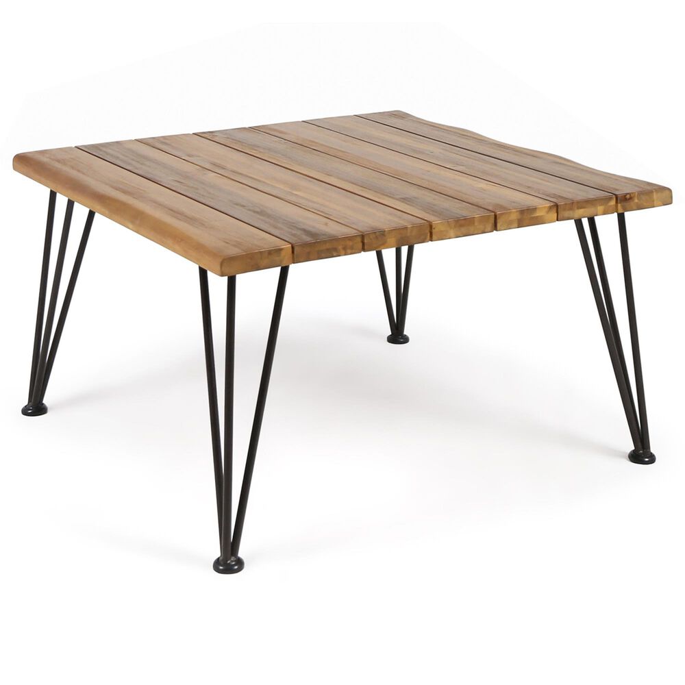 Hearth and Haven Zion Outdoor Square Coffee Table with Metal Hairpin Legs in Teak, , large