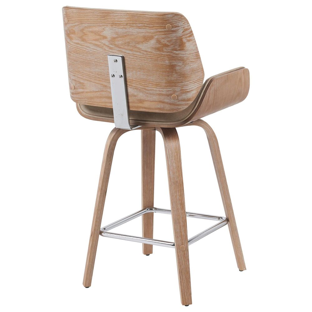 Armen Living Tyler Swivel Counter Stool with Vintage Brown Cushion in White Washed, , large